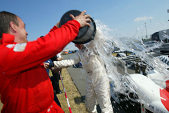 Andy Wallace gets an early bath courtesy of his team