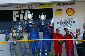 SR2 Podium, left to right, Sam Hignett, John Stack, Mirco Savoldi, PierGiuseppe Peroni, Marc Rostan, Pierre Bruneau