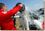 Andy Wallace gets an early bath courtesy of his team