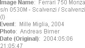 Image Name:  Ferrari 750 Monza s/n 0530M - Scalvenzi / Scalvenzi (I) 
Event:  Mille Miglia, 2004
...