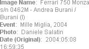 Image Name:  Ferrari 750 Monza s/n 0462M - Andrea Burani / Burani (I) 
Event:  Mille Miglia, 2004...