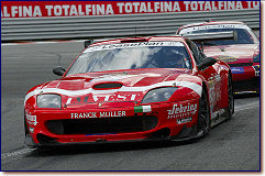 Lilian Bryner powers the BMS Scuderia Italia Ferrari 550 Maranello s/n 108418 out of La Source