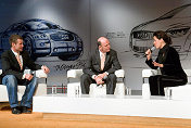 Tom Kristensen and Head of Audi Motorsport Dr Wolfgang Ullrich during the interview with Désiré Nosbusch