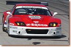 The two Barron Connor Ferrari 575 GTC cars run together on the  track