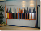 Leather and paint colour samples in office reception