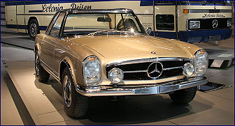 1964 M-B 230 SL, 1979 M-B O 303 touring coach (behind)