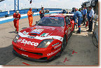 The #23 car stops for an oil fill up