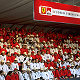 Tifiosi of the "Ferrari World Club", dressed in red and white. The seat arrangement made them form the letters "F2001"